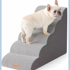 Memory Foam Pet Stairs 5 Non-slip Steps Dog Ladder Washable for High Bed Sofa